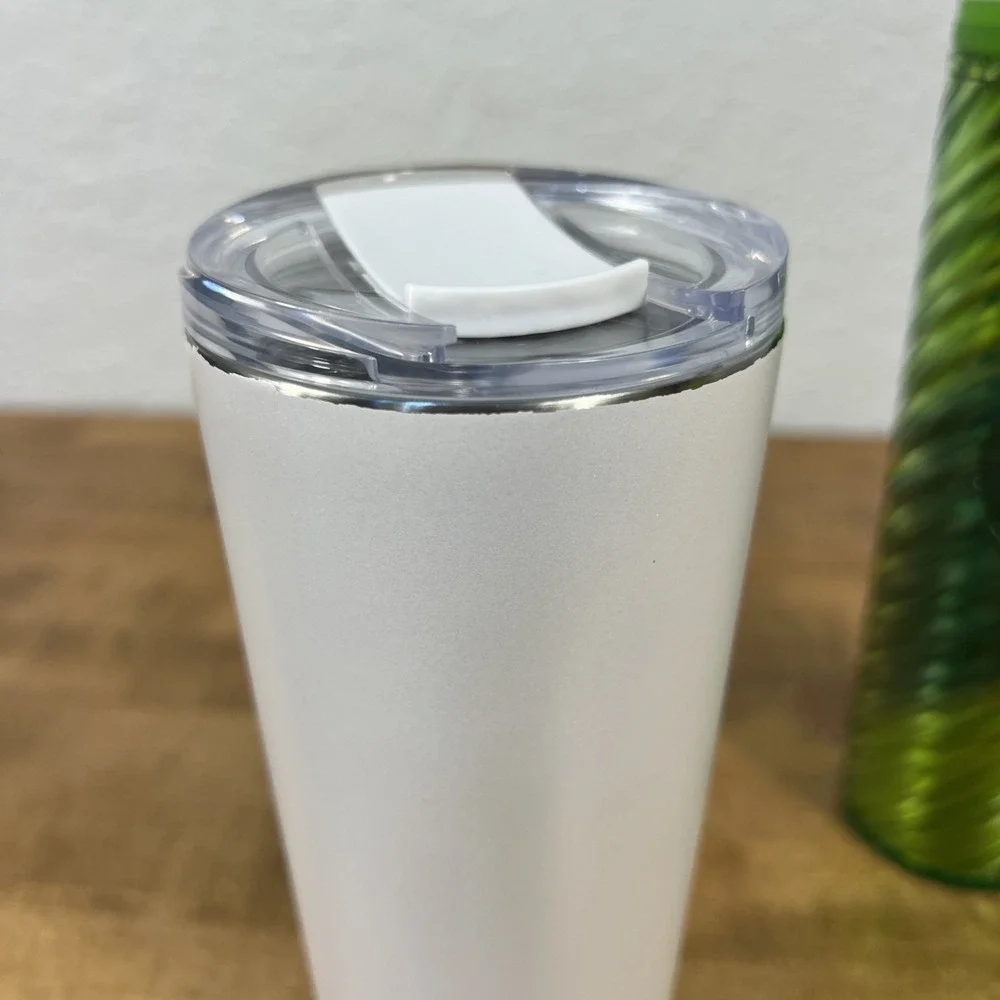 Starbucks White Pearl Stainless Steel Vacuum & Holiday Green Swirl Tumbler 16oz‎